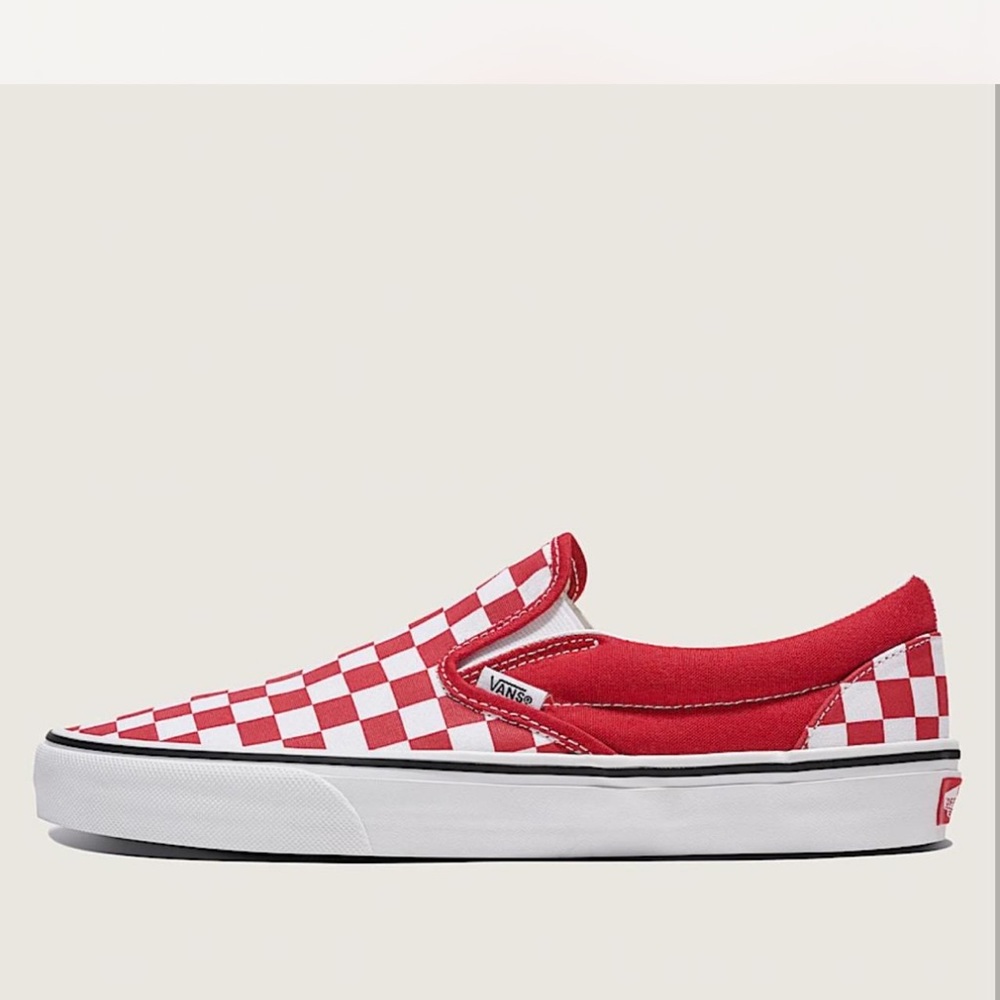 Vans Red and White Checkered Slip-On Sneakers